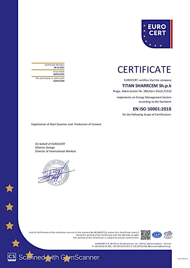 TITAN Sharrcem Achieves ISO 50001 Certification for Energy Management