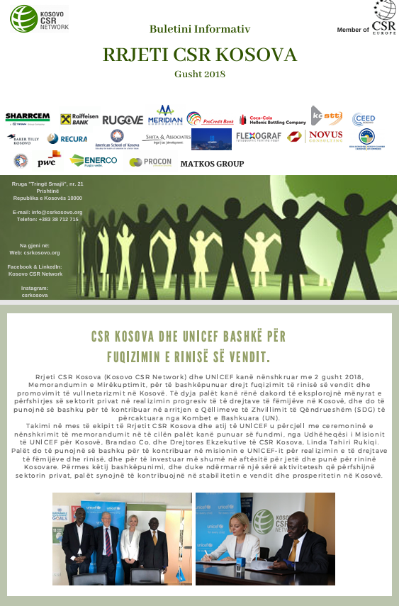 Newsletter of Kosovo CSR Network for August 2018